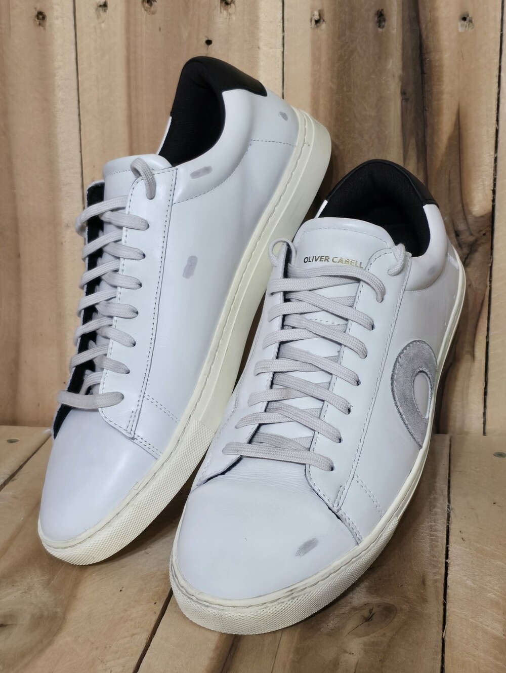 Oliver Cabell Low 1 Belmont White Black Distressed Sneakers 44 Mens 11 M b4
